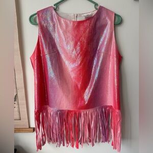 Queen of Sparkles Fringe Shimmer Shiny Ombré Sleeveless Tank Top Pink Purple M